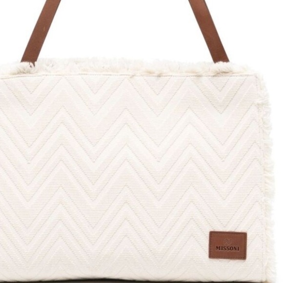 MISSONI Chevron-pattern small cotton-blend tote bag purse luxury vacation - Picture 5 of 16